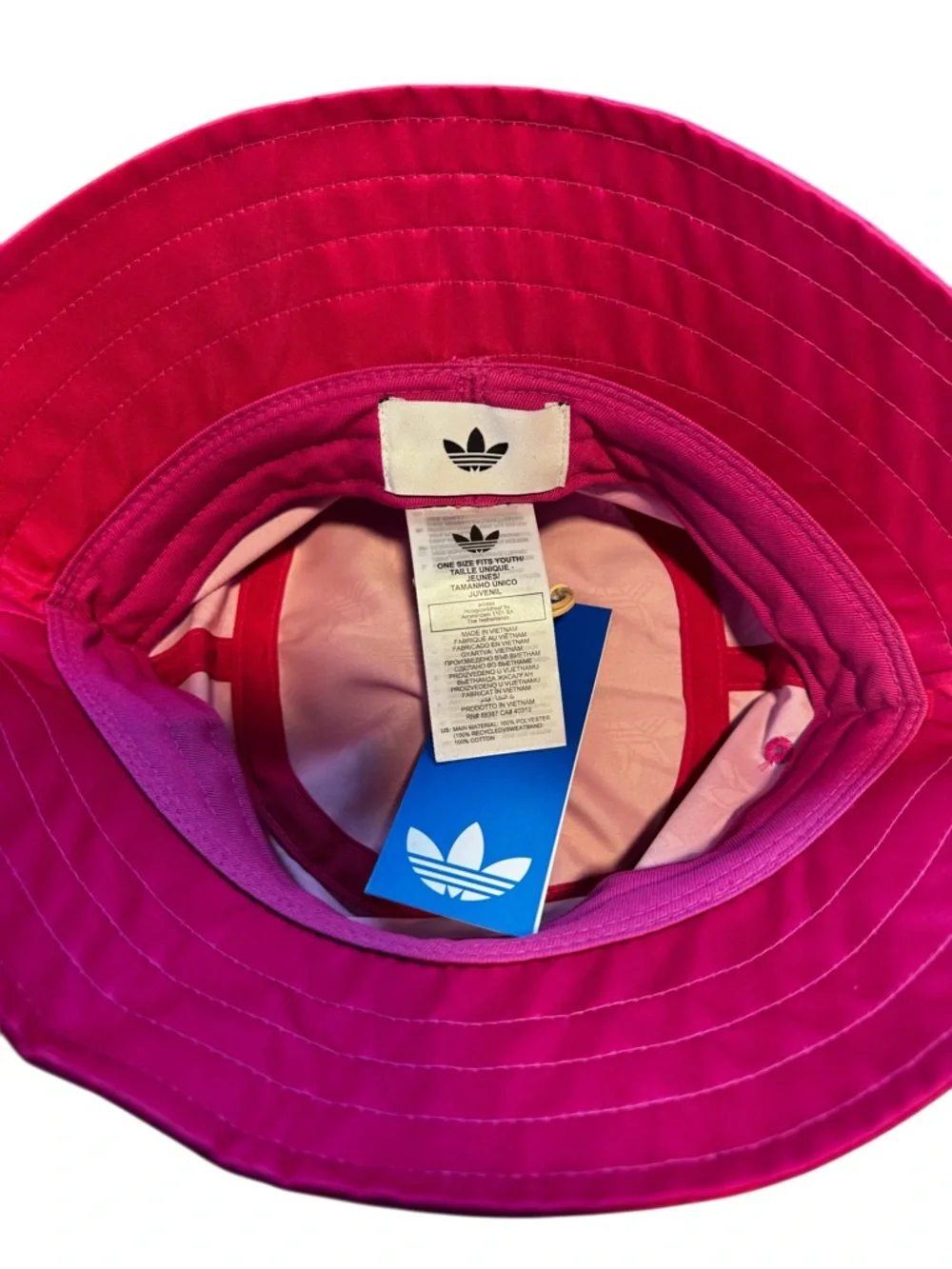 Adidas Kids Bright Pink Bucket Hat with Logo Patch and Trim